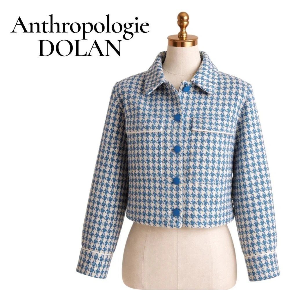 Anthropologie Blue and White Houndstooth Blazer